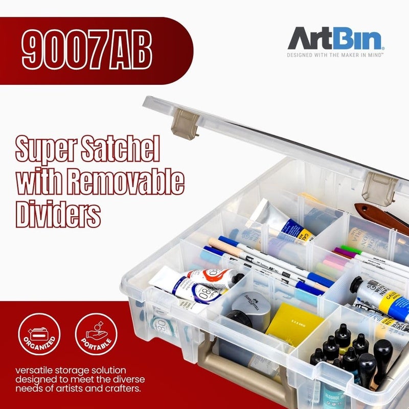 ArtBin 9007AB Super Satchel with Removable Dividers, Portable Art & Craft Organizer with Handle, [1] Plastic Storage Case, Clear - Image 3